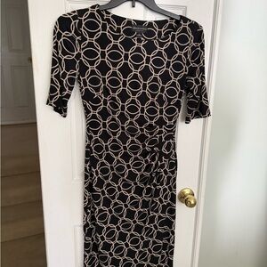 Connected Apparel Black and Cream Geometric Dress